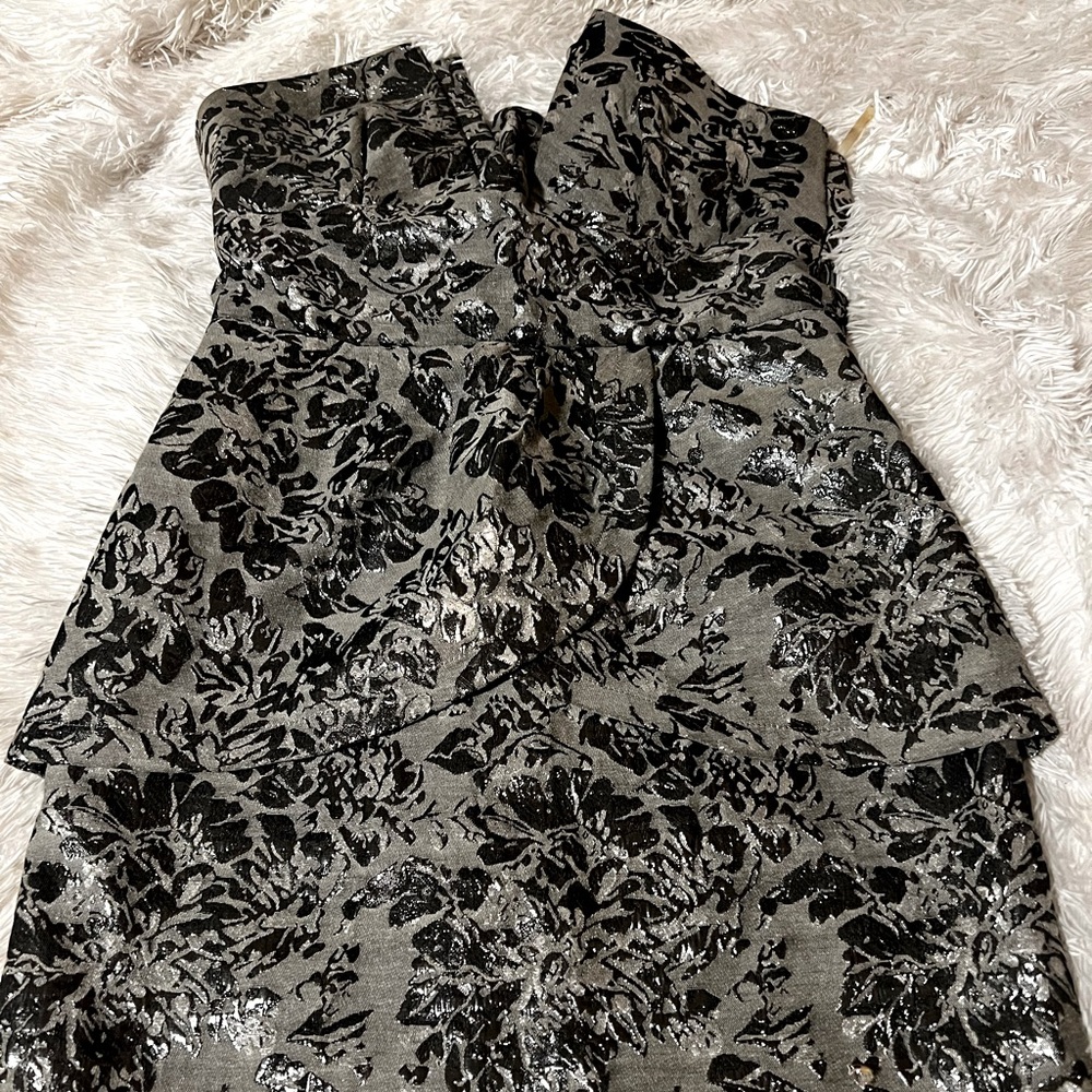 Silver/Grey Jacquard Strapless Dress